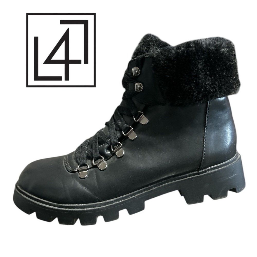L4L Women’s Black Faux Fur Ankle Zipper Combat‎ Boots - Size 8.5